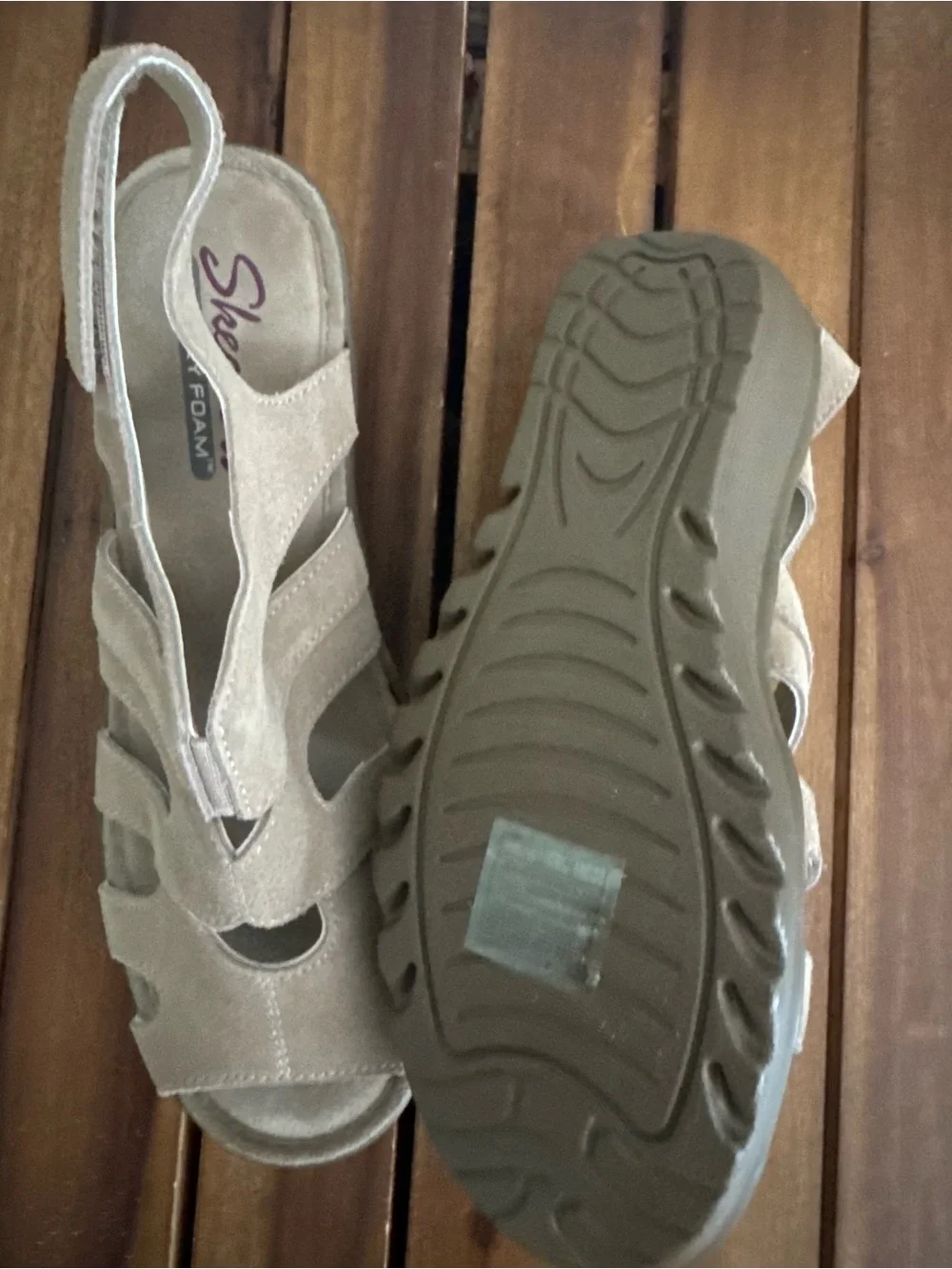 Skechers Parallel Stylin Suede Peep-toe Wedge Sandals size 7.5 NEW